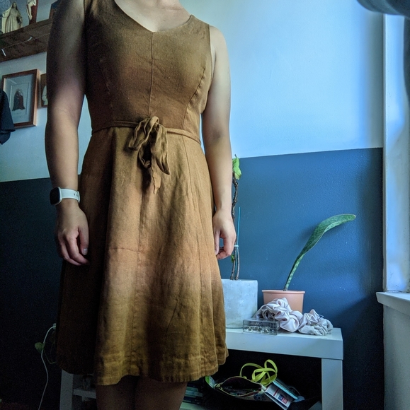Hey Jude Vintage Brown Linen The Waist Dress Midi - Picture 4 of 5